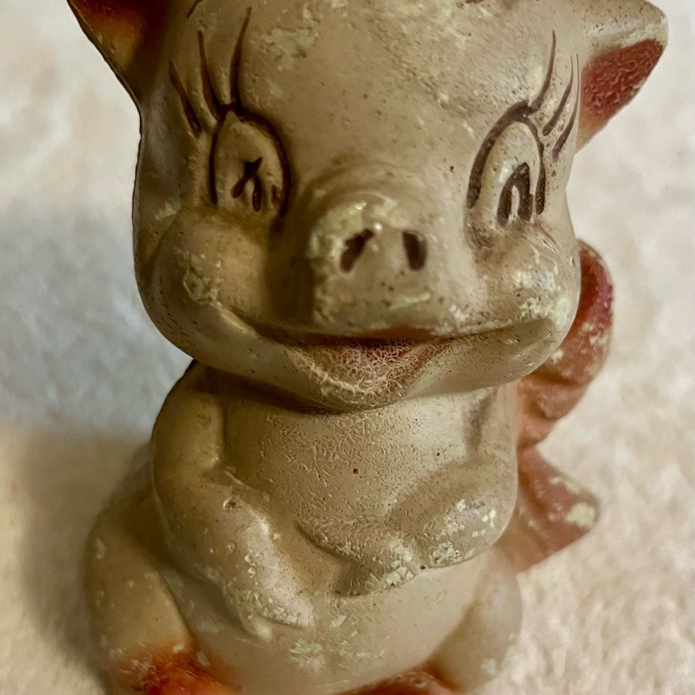 Charming Vintage Smash Bank Pig Figurine - Red and Tan.